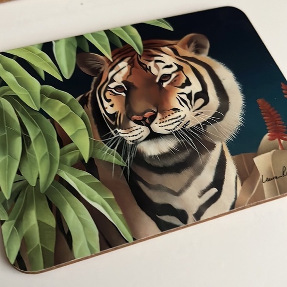 National Wildlife Federation Coasters Set of 4 Tiger Leopard Hardboard Cork 1993 - Picture 8 of 11